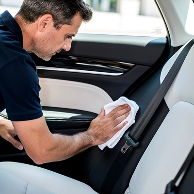 chimio protocoles sanitaires taxi medical marseille v1 Homme nettoyant l’intérieur d’une portière de voiture