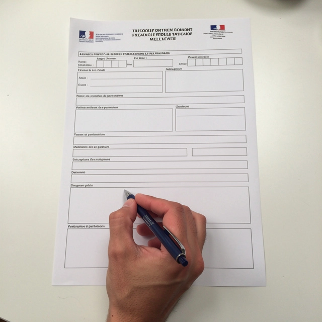 Main remplissant un formulaire administratif français