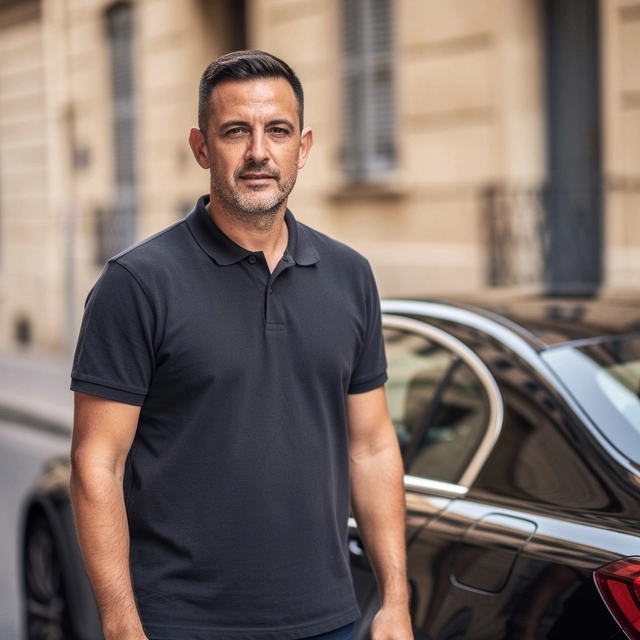 region sud taxi expertise cpam marseille 10 ans v2 Homme en polo noir devant une voiture.