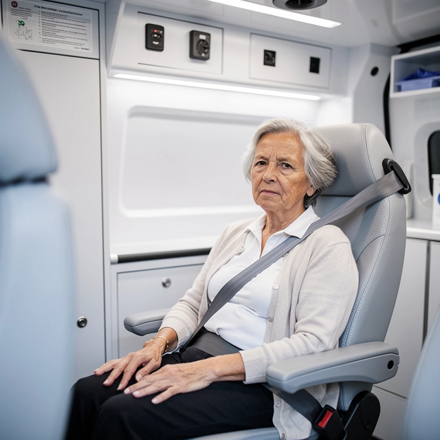 vsl transport sanitaire leger patient marseille v2 Femme âgée assise dans un véhicule médicalisé.